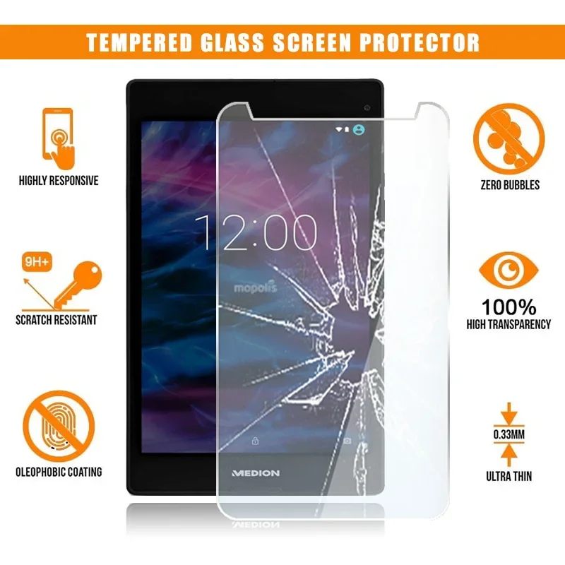 Screen Protector for Medion Lifetab P8313 8 Inch Tablet Tempered Glass 9H Premium Scratch Resistant Anti-fingerprint Film Cover