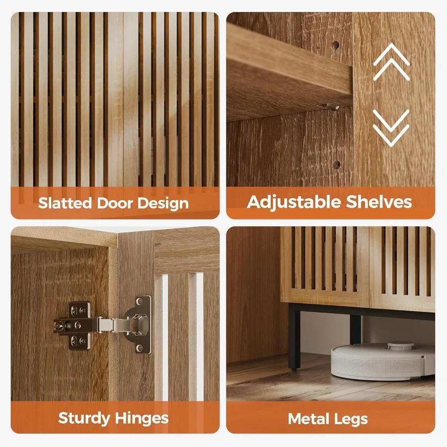 خزانة بوفيه مصبغة مع خزائن جانبية للتخزين وبابين مع قاعدة معدنية ورف قابل للتعديل للمطبخ والقهوة وغرفة الطعام E