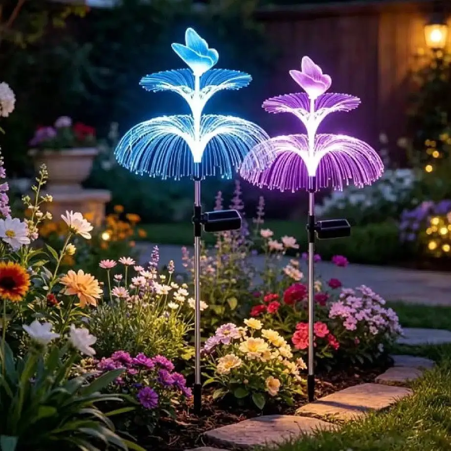2pcs Solar Powered Jellyfish Garden Lights, Waterproof Outdoor Pathway Stake Lights, LED Decorative Lawn Lamp for Yard Walkway Patio Landscape Decoration