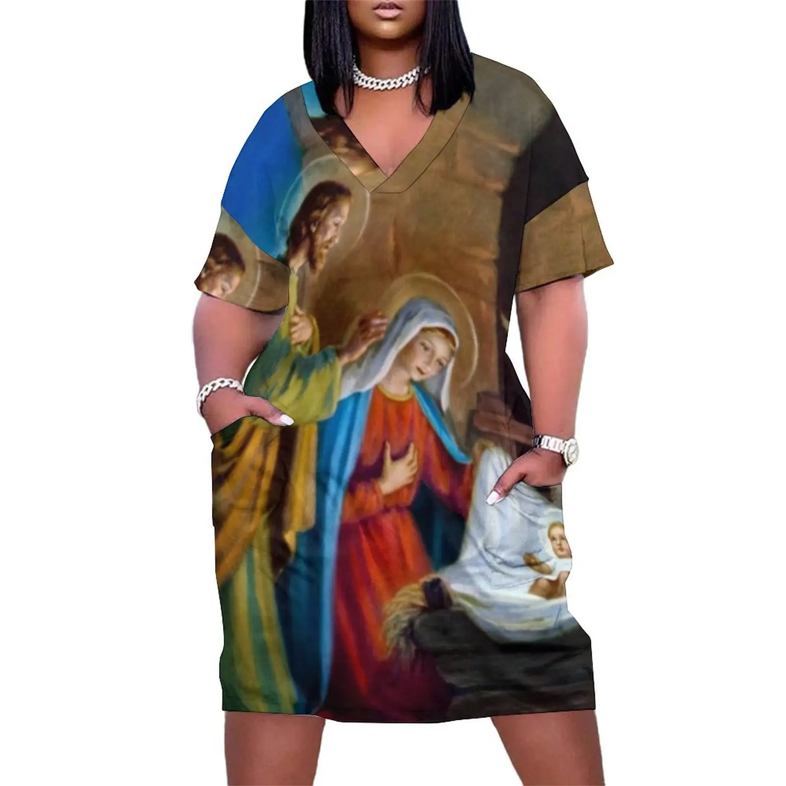 

jesus baby protection mask clothes and products of baby jesus in the manger Loose Pocket Dress luxury dress