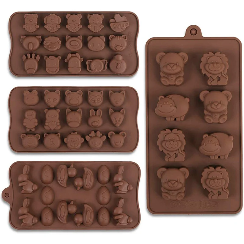 Cartoon Silicone Chocolate Mold Animal Lion Bear Shape Chocolate Candy Ice Cubes Children\'s Food Supplement Party Baking Tools