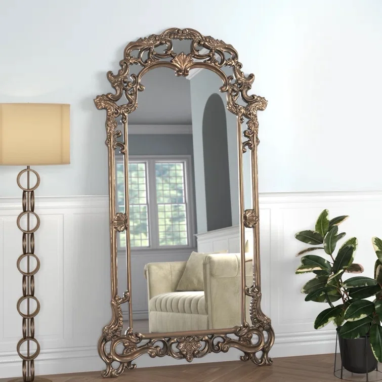 Hand carved high definition light luxury European floor mirror retro full-length mirror home
