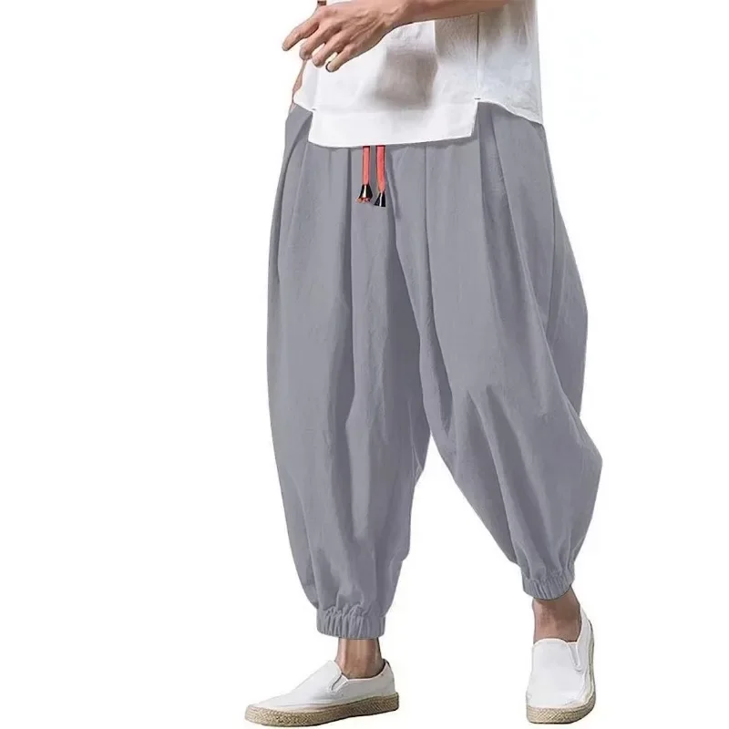 Vintage Summer New Men's Lantern Pants Loose Cotton Drawstring Pants Mens Wide-legged Pants Harlan Small Leg Trouser Wholesale