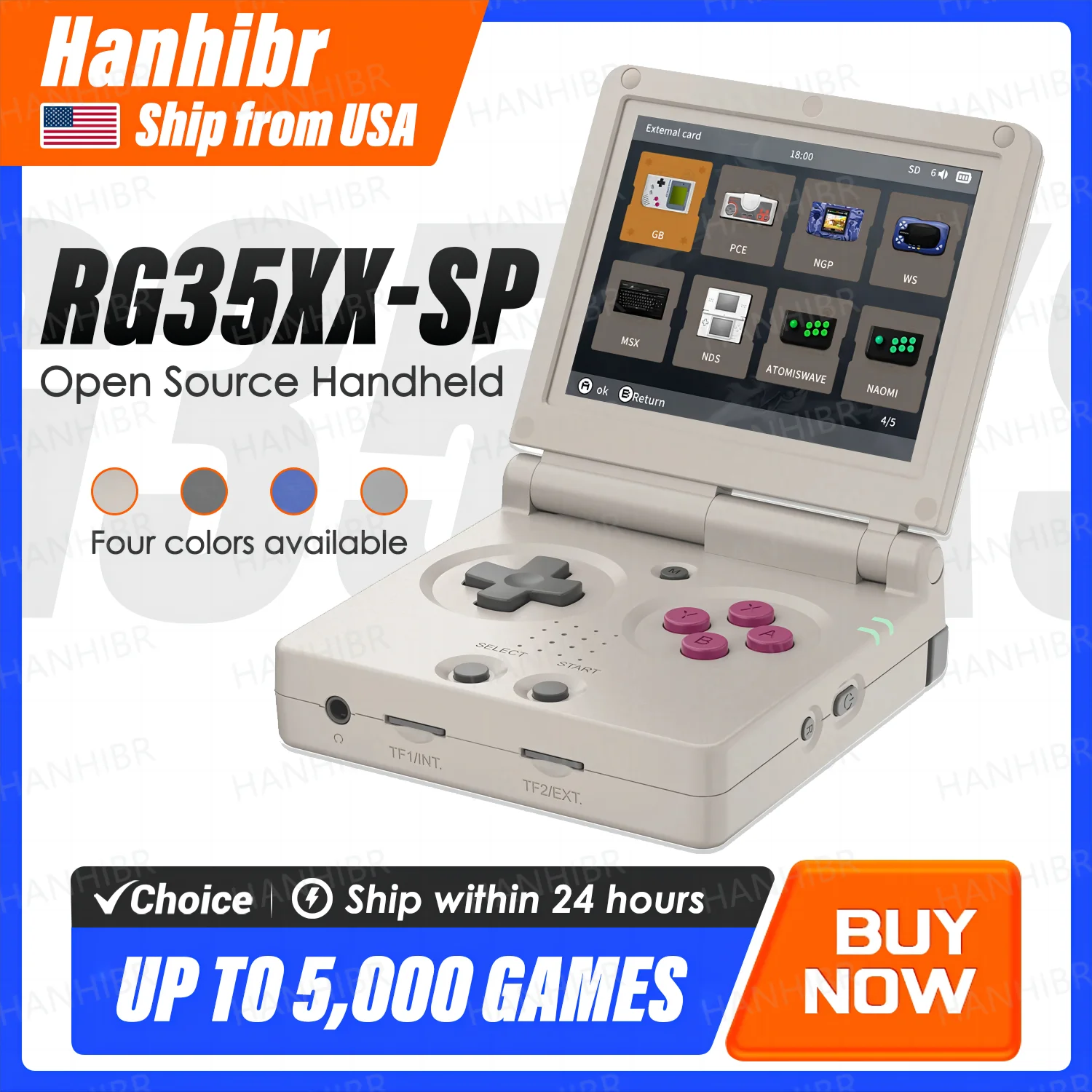 

Игровая консоль RG35XXSP Flip с 3,5-дюймовым IPS-экраном, мини-HDMI выходом, Wi-Fi, Bluetooth 4.2, поддержкой электронных книг, Linux, видеоплеер, подарок