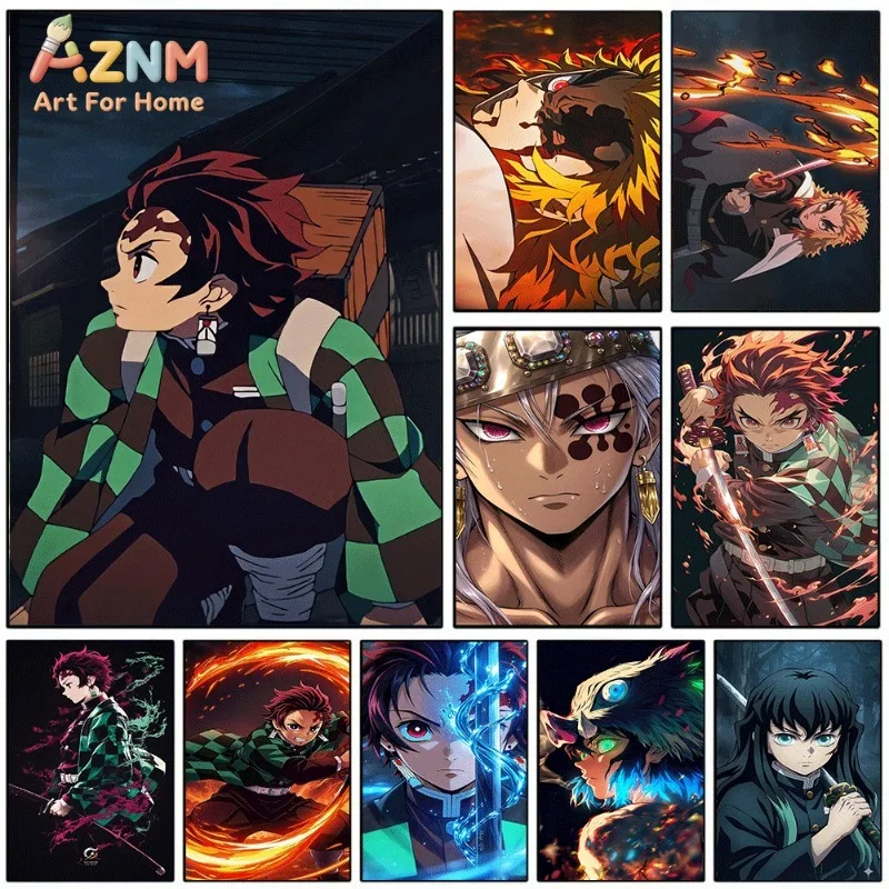 Demon Slayer Anime Canvas Wall Art Tanjiro Rengoku Tengen Muichiro Poster Unframed Canvas Painting Home Bedroom Decor Artwork Gi