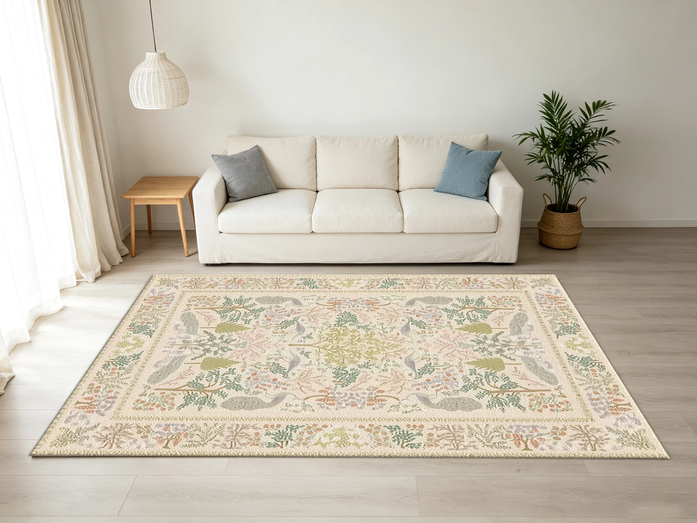 Vintage Botanical Square Carpet Flooring Forest Plant Floral Scenery Rug for Home Interior Decoration