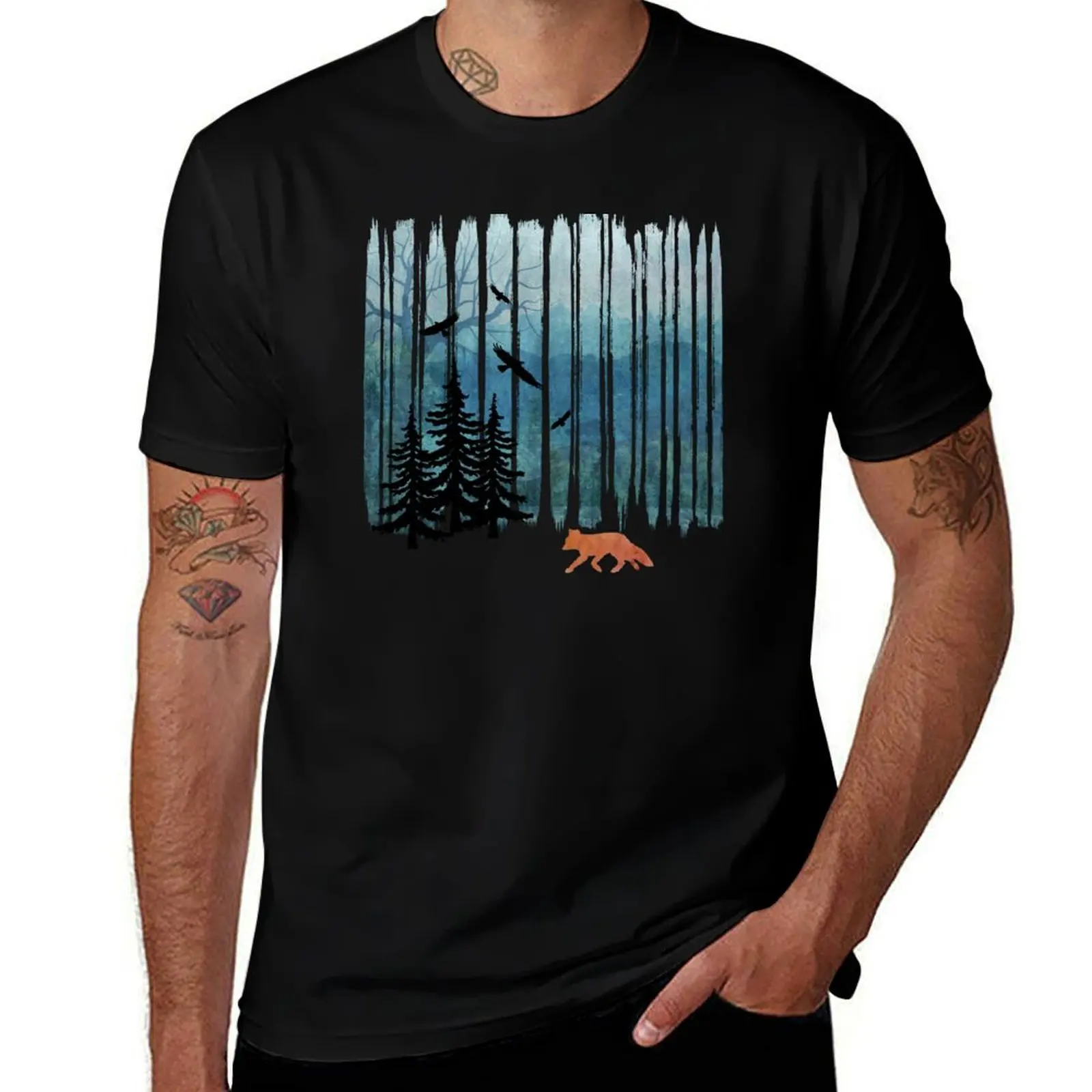 Misty Forest Fox - Brush Strokes T-Shirt Holiday All Match T-Shirt