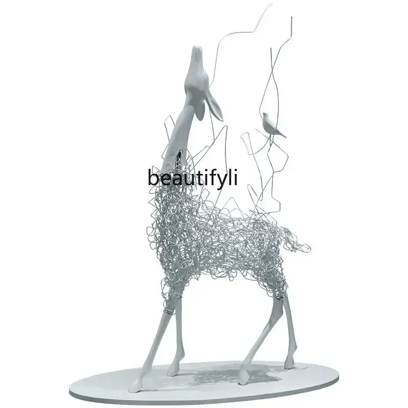 

L Decoration Hotel Lobby Art Space Abstract Sculpture Hollow Iron Large Floor Animal Craft Decoration