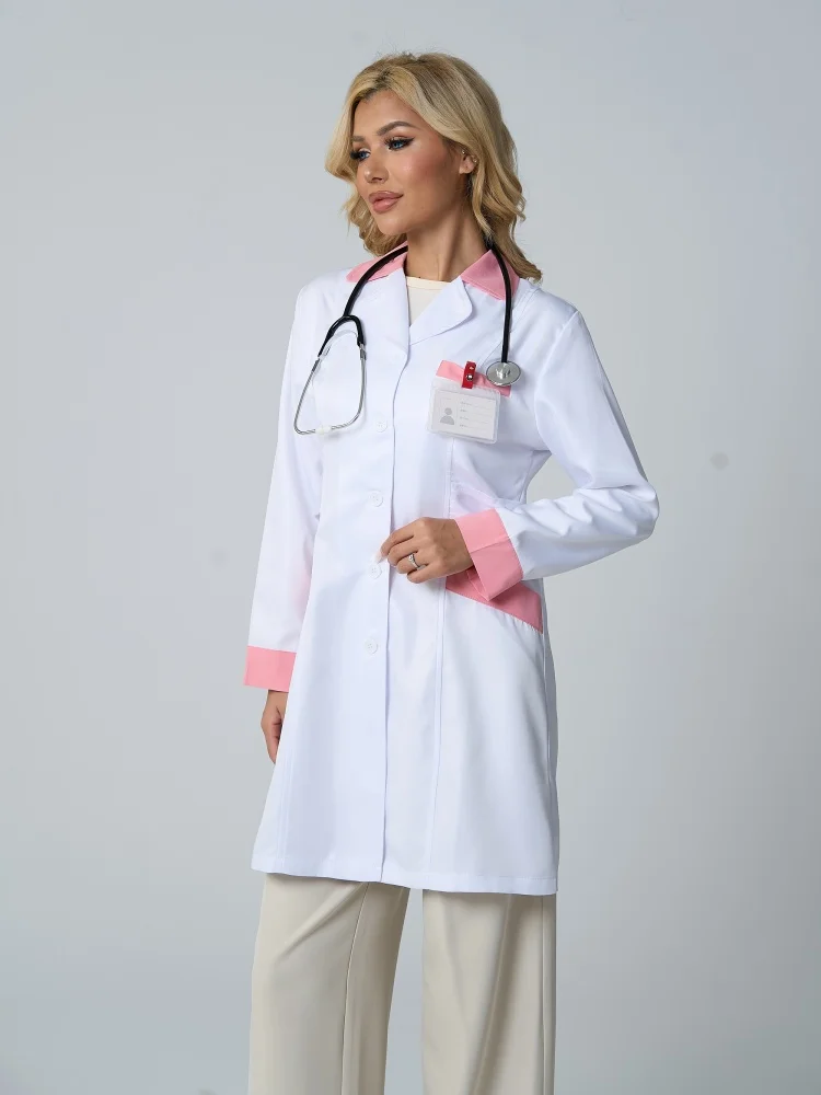 Doctors Nurses Long Sleeves Costumes Women's Stand-Up Collar Single-row Buckle Cardigan Long Coat Laboratory Work Uniform