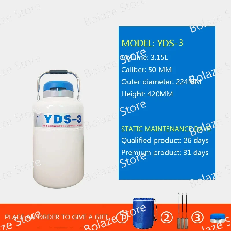 For YDS-3 Storage Type 3.15L Liquid Nitrogen Tank Nitrogen ContainerCryogenic Liquid  Container Liquid Nitrogen Tool