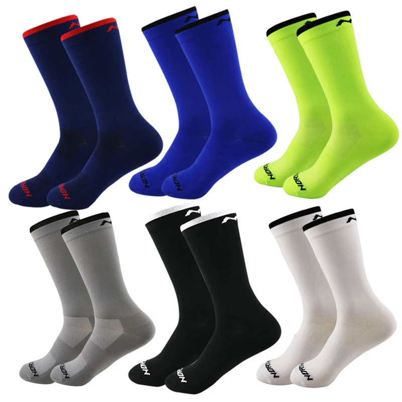 5 Pairs Cycling Socks Men Breathable Mesh Sport Running Socks Racing Road Bicycle Mid Tube Solid Letter Football Bike Socks Man