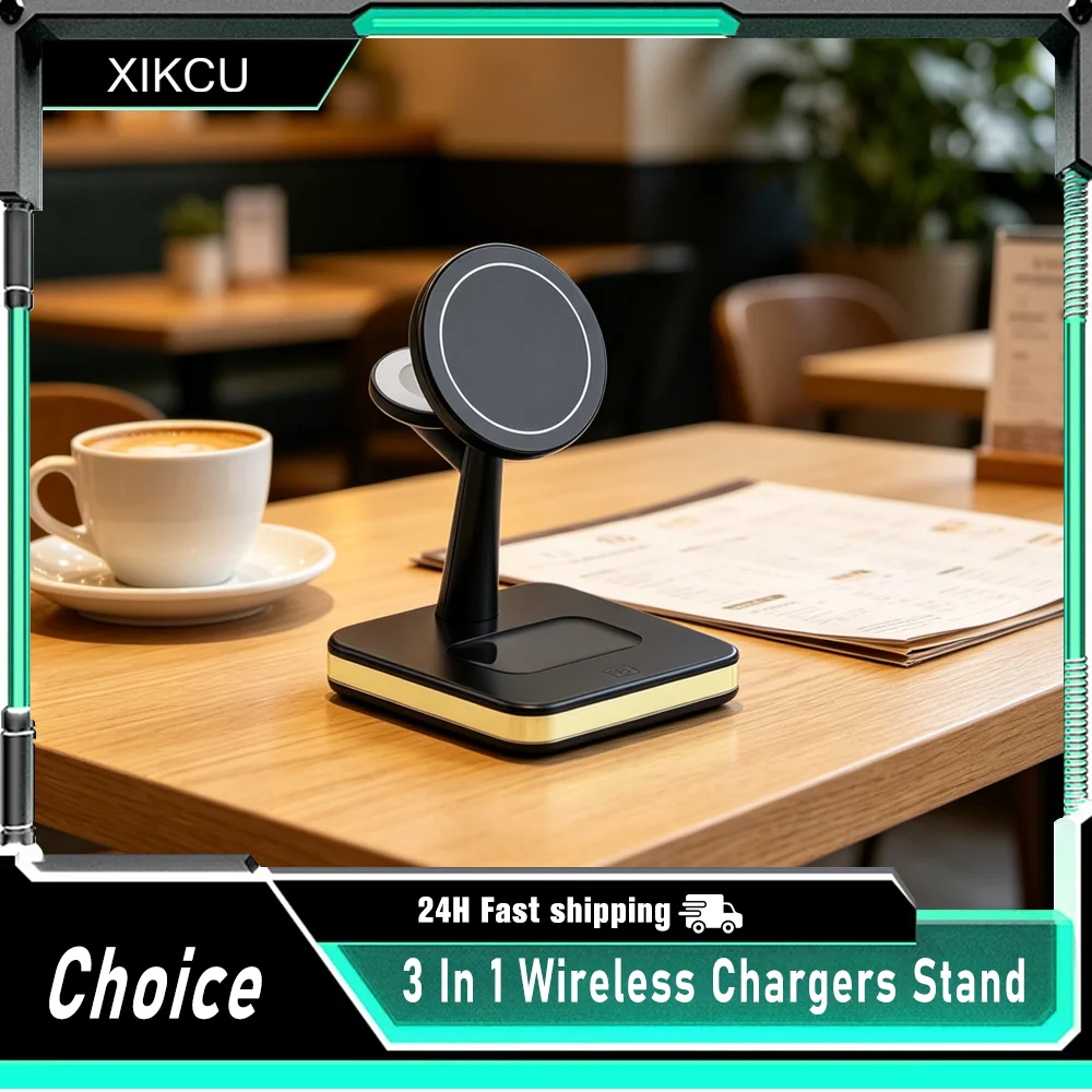 3 In 1 Wireless Magnetic Fast Chargers Stand For iPhone 17 16 15 14 13 Pro Max Mini Dock Station For Airpods Pro/Apple watch