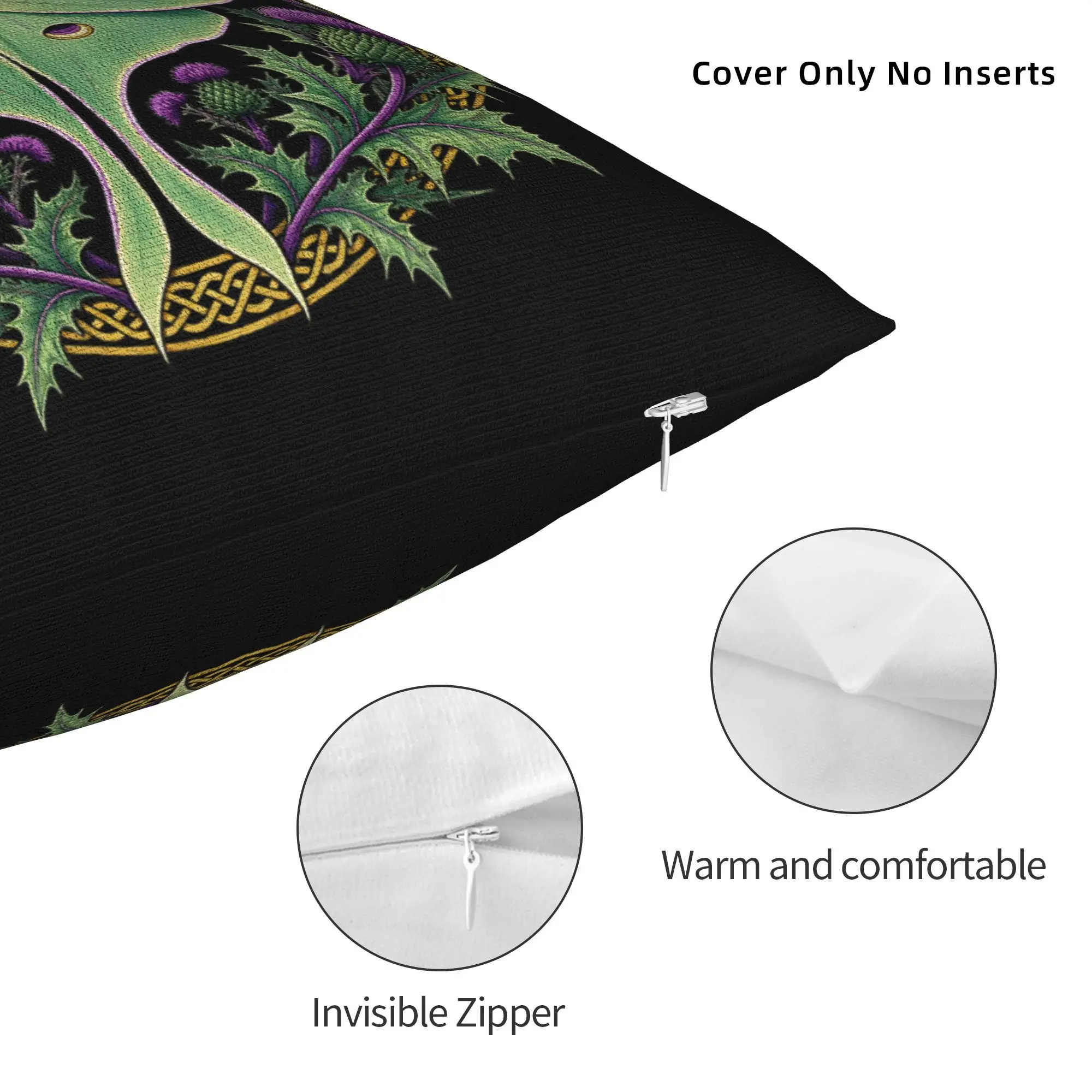 Soft Scottish Thistle Luna Moth Goblincore Pillowcase Polyester Cushion Cover Decorative Botanical Art Pillow Case Cover Square