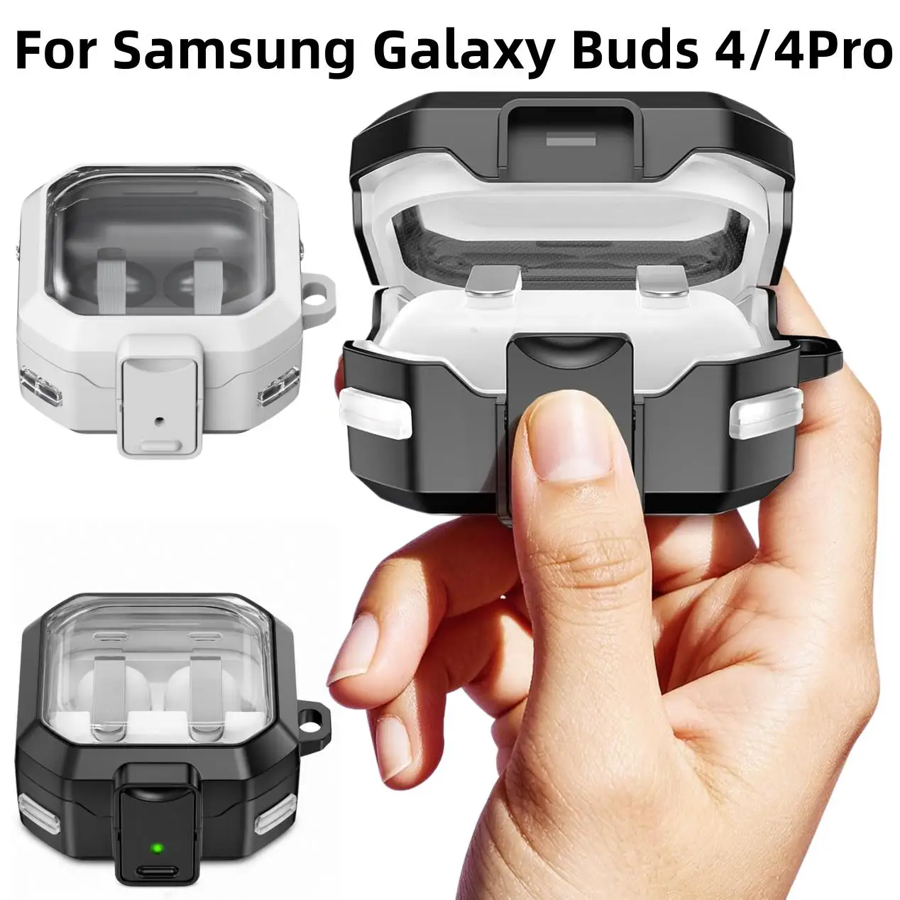 For Samsung Galaxy Buds 4 Pro/4 Clear Case (2026) Secure Lock Shockproof Cover for Women Men with Keychain For Galaxy Buds 4 Pro