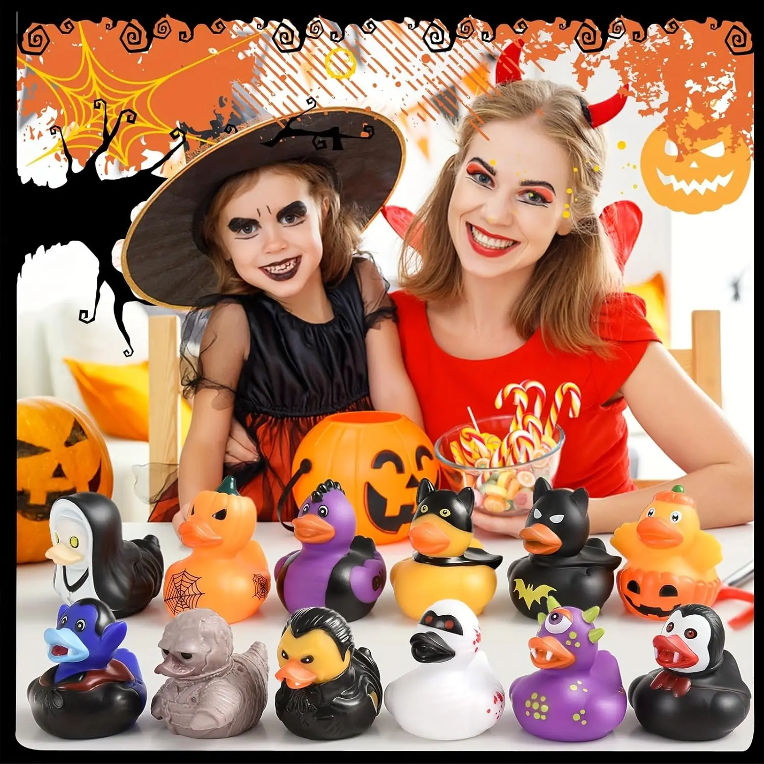 Halloweenowe gumowe kaczki luzem Duckies Dekoracja samochodu na cukierek albo psikus Halloweenowy wypełniacz torebek na prezenty imprezowe