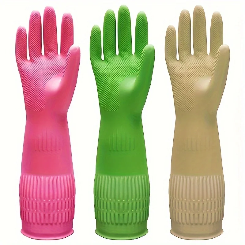 3 Pairs Waterproof Dishwashing Gloves Non-Slip Kitchen Cleaning Gloves Reusable Household Washing Tool for Laundry