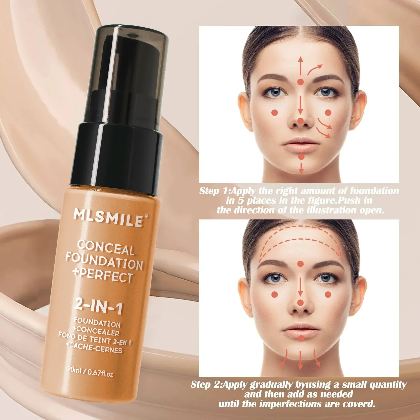 Crema per fondotinta liquido 2 in 1 Copertura impermeabile per il controllo dell'olio Crema base per l'acne Trucco Idrata Correttore opaco Cosmetico CO:06