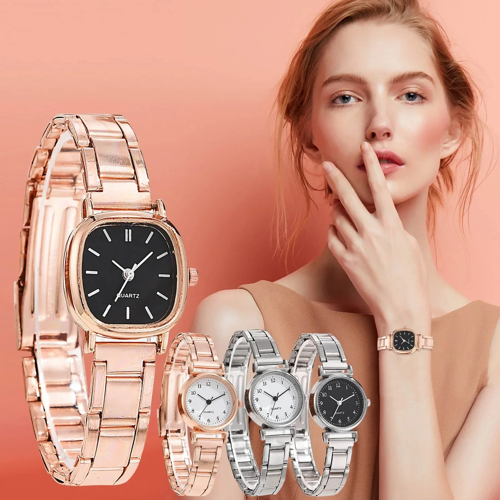 Fashion Alloy Strap Quartz Watch Round Square Dial Fashion Simple Watch Luxury Quartz Bracelete Stainless Steel Dial reloj mujer