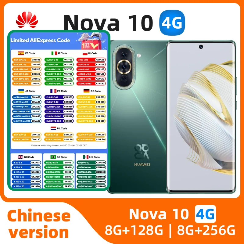 Huawei Nova 10 4g Snapdragon 778G 50MP Mobile Phone HarmonyOS 2 Octa Core 120Hz 4000mAh 66W Smart Original used phone