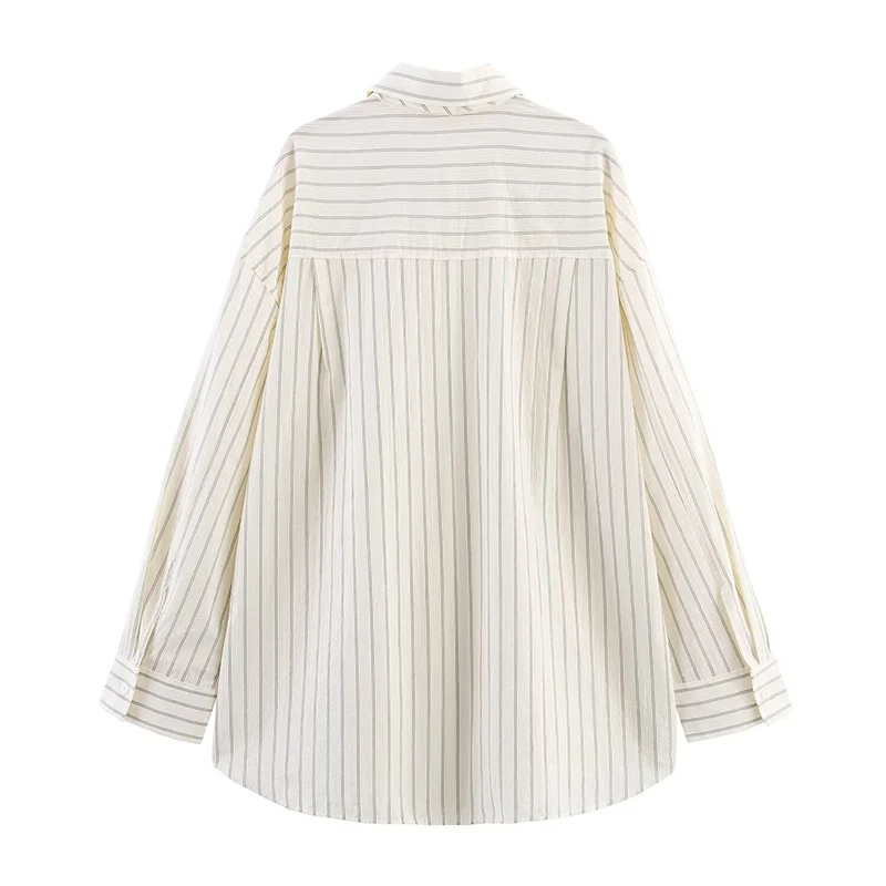 Autumn New Womens Fashion Shirt Striped Tie Button Design Loose Shirt 2025 Womens Workplace Casual Adaptation Shirt Trafizaran