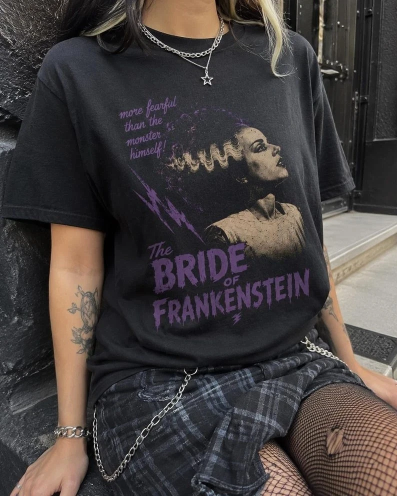 Bride of Frankenstein TShirt Vintage Horror Tee Universal Monsters Tee Short Sleeve T-shirts for Summer Unisex All-Season