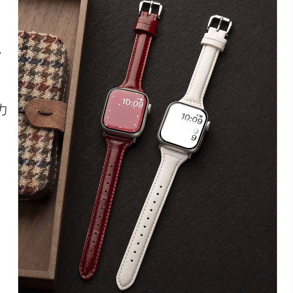 Slim Leather Strap For Apple Watch Band 44mm 45mm 11 10 ultra2-3 49mm 46mm 42mm 41mm-40mm Bracelet loop apple watch 8 9 7 6 se 4