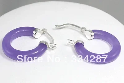 Fine lady's purple Quartzite stone  Annular earrings  around 25MM diameter