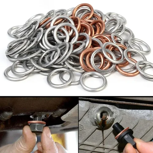 Imagen 2 del producto Junta de drenaje de aceite de coche, almohadilla de perno de drenaje, tapón de drenaje de aceite de aluminio/cobre, accesorios reemplazables para Volkswagen y Audi