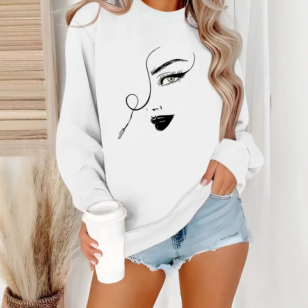 Women's Casual Long Sleeve round Neck Printed Pullover Sweatshirt Sweater for Autumn And Winter Europe And US Style