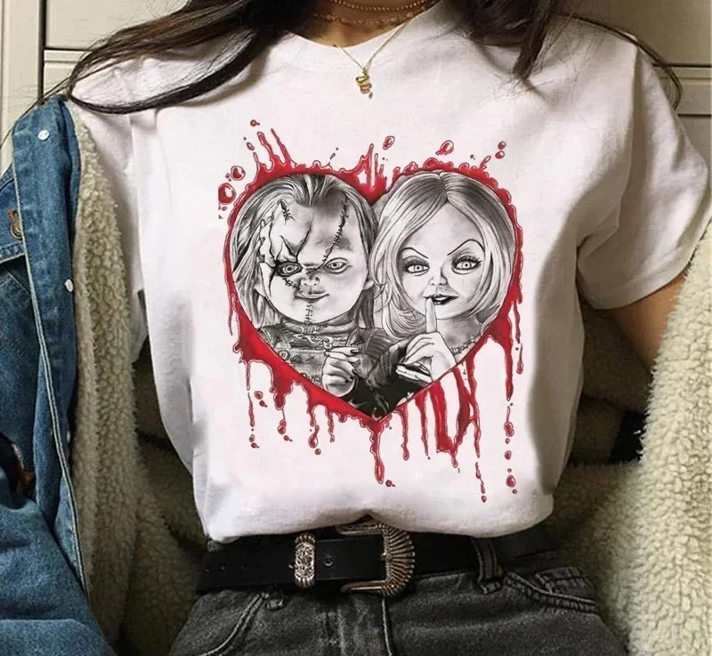 Chucky grafika drukowana T-Shirt Chucky Streetwear moda na co dzień wycięcie pod szyją krótki rękaw Plus rozmiar T Shirt damski