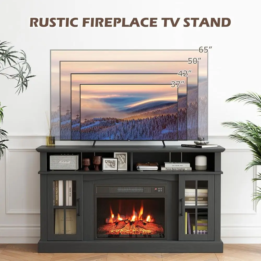 حامل تلفزيون ireplace يصل إلى 40 بوصة و65 بوصة، وتلفزيون مدفأة كهربائية مقاس 58 بوصة، ومركز ترفيه مع خزائن وجهاز تحكم عن بعد