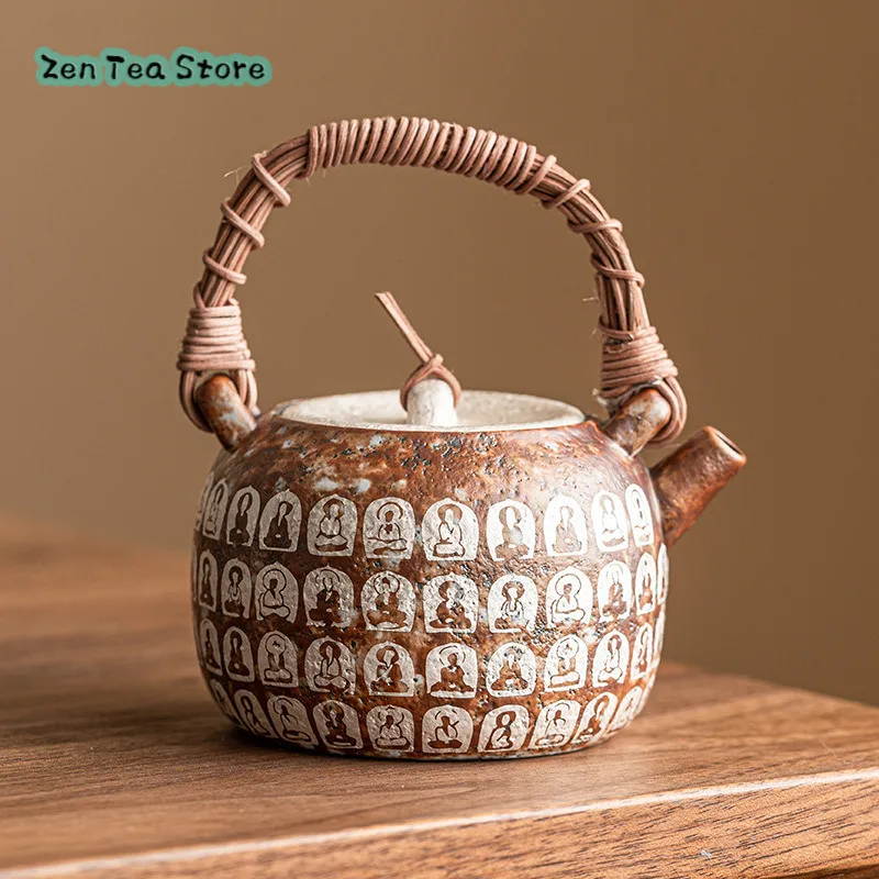 Wanfo Rattan Woven Beam Pot With Filter Single Pot Kung Fu Tea Set Ceramic Small Capacity Tea Infuser Teapot