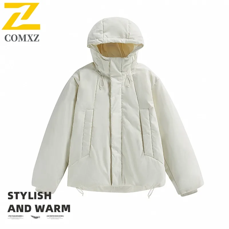 

COMXZ Men Parker Coat Fleece Lined Thickened Ski Travel Warm Loose Hiking Cotton Padded Jacket Windproof Street Puffer Jacket