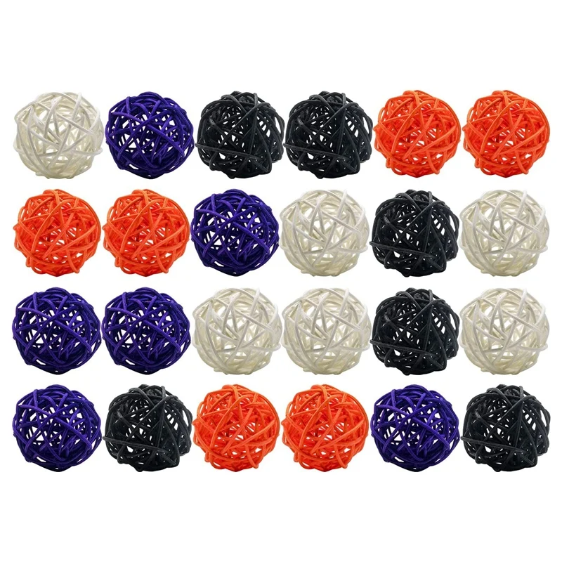 24 Pcs 2 Inch Halloween Colors Wicker Rattan Balls White Orange Purple Black For Halloween