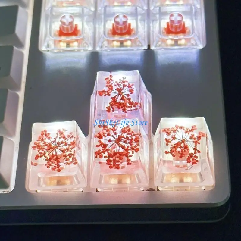 

E65E Resins Keycap Leaves Dry Flowers Translucents ESC Keycap for Mechanical Keyboards