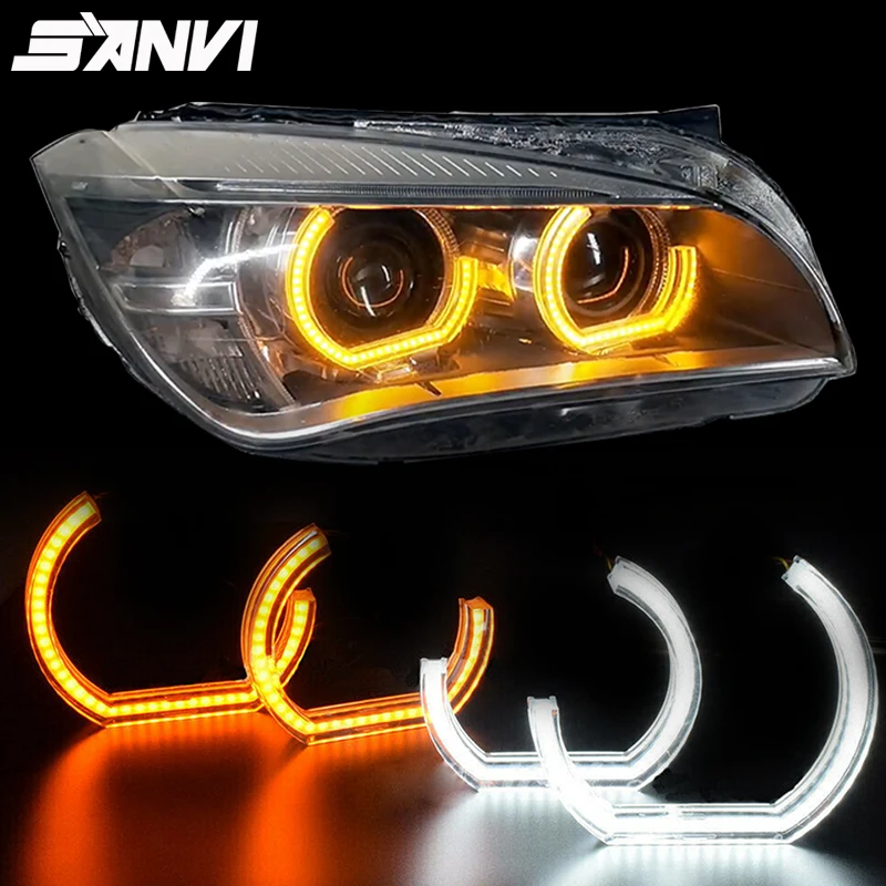 DTM LED Angel Eye Halo White Yellow SwitchbackTurn Signal Light for BMW 3series E90 E91 E92 E93 M3 F30 F31 F34 E46 105 120 128MM