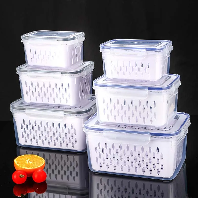 3pcs Food Storage Food Containers With Lids Fresh-Keeping Box Fruit Vegetables Preservation Sealed Transparent  Kitchen Access