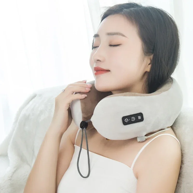 Electric U-neck Massager Pillow Memory Foam Soft Travel Shoulder Neck Massager Sleep Plane Health Bedding