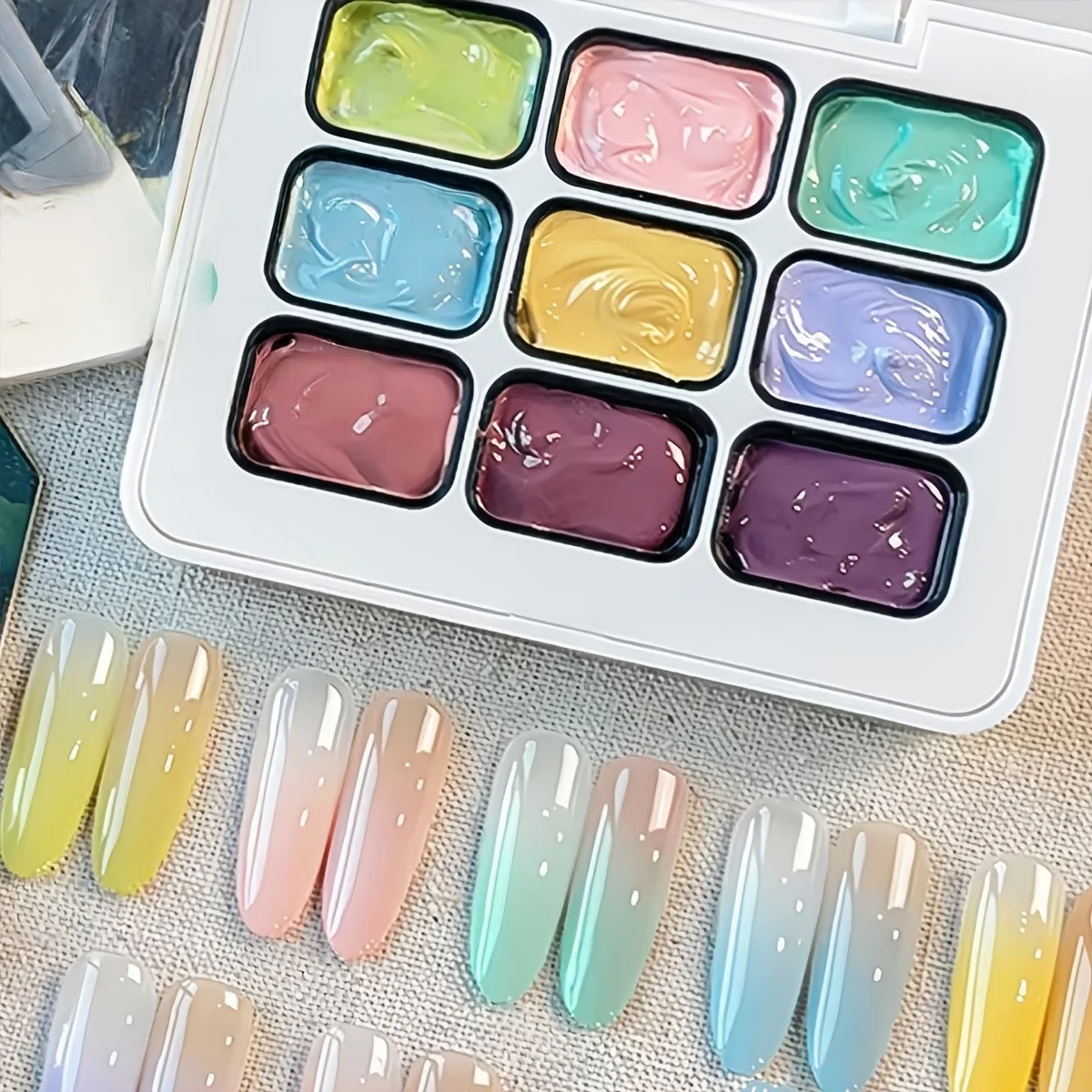 Zestaw 9-kolorowych lakierów hybrydowych - Wiosenne zdobienia paznokci, Kolory o wysokiej saturacji, Projektowanie paznokci, Kolory 3D typu Candy, Żelowe paznokcie do nakładania