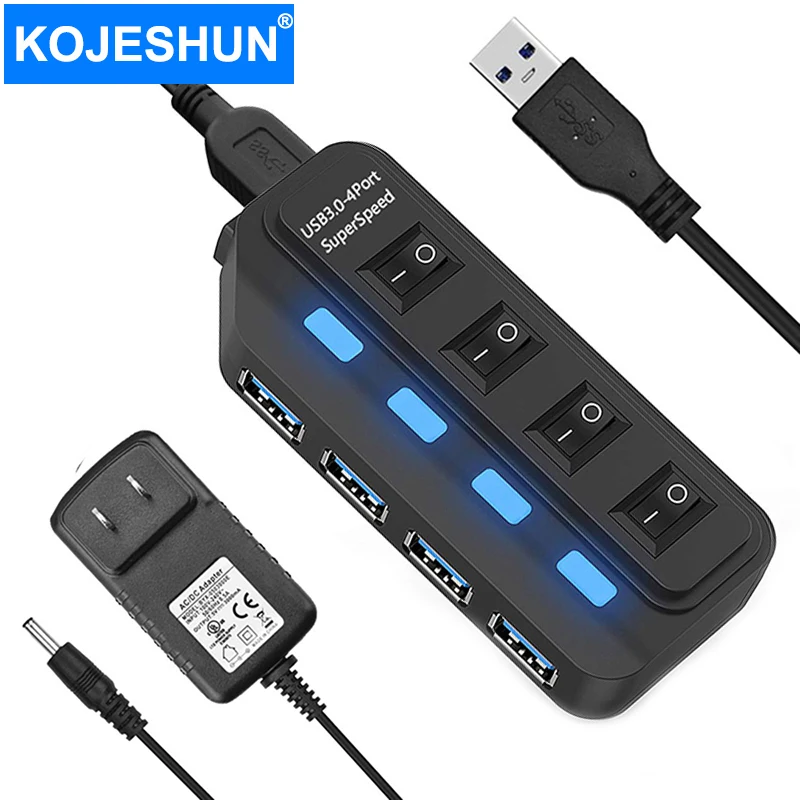 4 Ports USB 3.0 HUB 5Gbps High Speed Expander Multi USB Splitter Adapter with LED Lamp for PC Computer Laptop Accessories