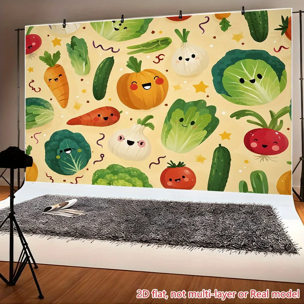 Cute Cartoon Vegetables Pattern Wall Tapestry for Kids Nursery Room Decor Whimsical Kitchen Garden Style Polyester