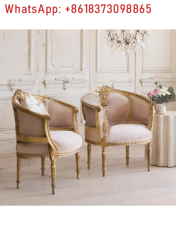 Light Luxury American Wood Carved Single-Seat Sofa Chair Small Apartment Living Room Balcony Leisure Chair