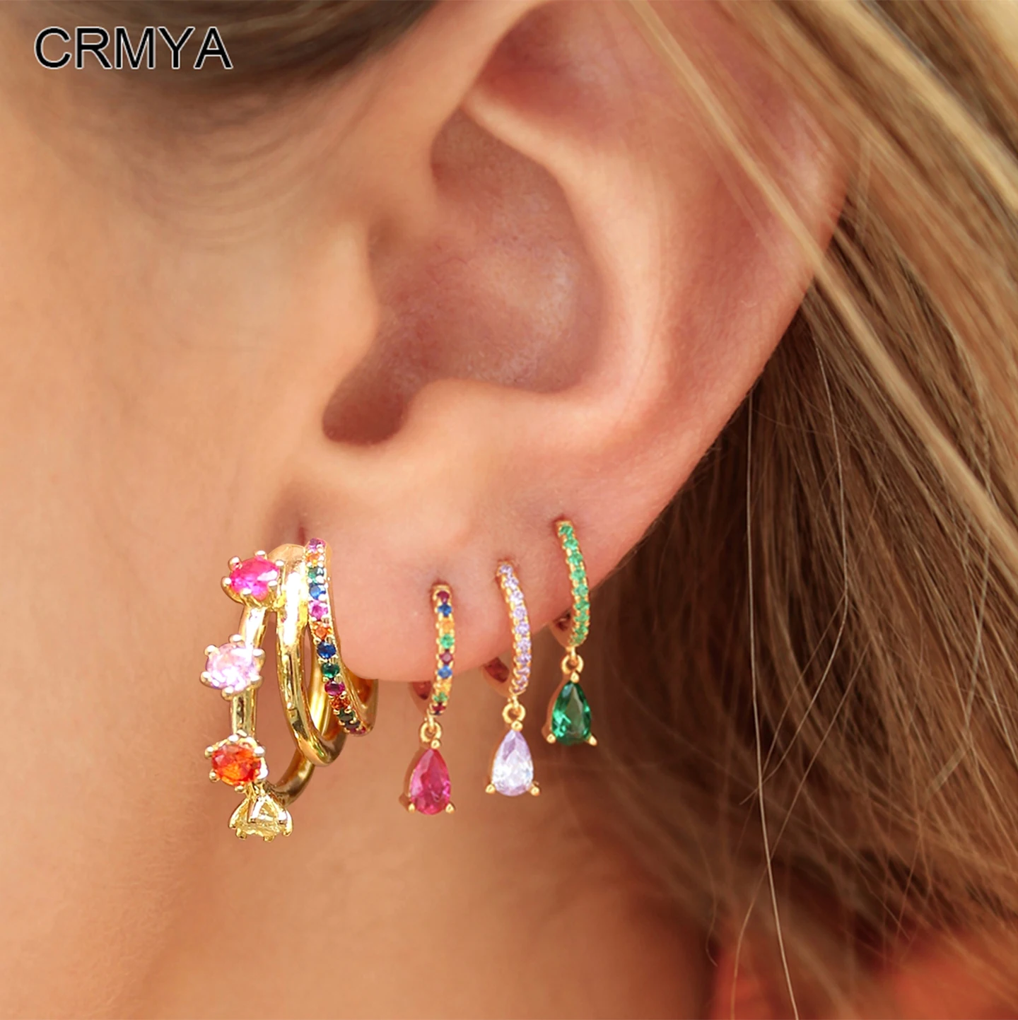 

CRMYA Color CZ Zircon Hoop Earrings For Women Vintage Piercing Gold Silver color Women's Drop Earrings 2022 Jewelry Wholesale