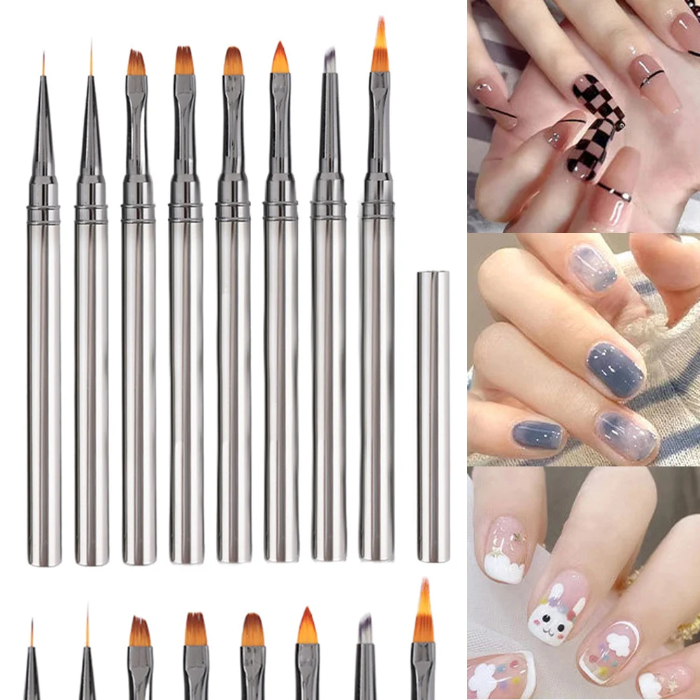 8 Pcs Nail Paint Pens Non-drop Hair Multipurpose Nail Art Brush for Home Travel Nail Manicure Decoration Tools