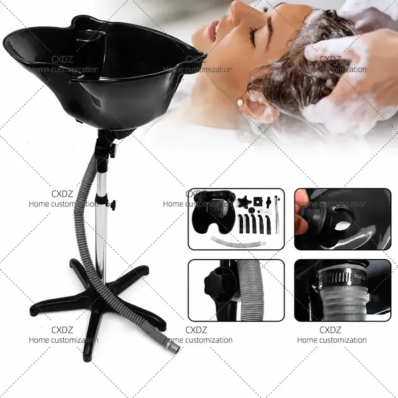 Adjustable Deep Shampoo Basin for Hair Salon with Groove Hair Band Drainage and Cleaning Hose Professional Equipment
