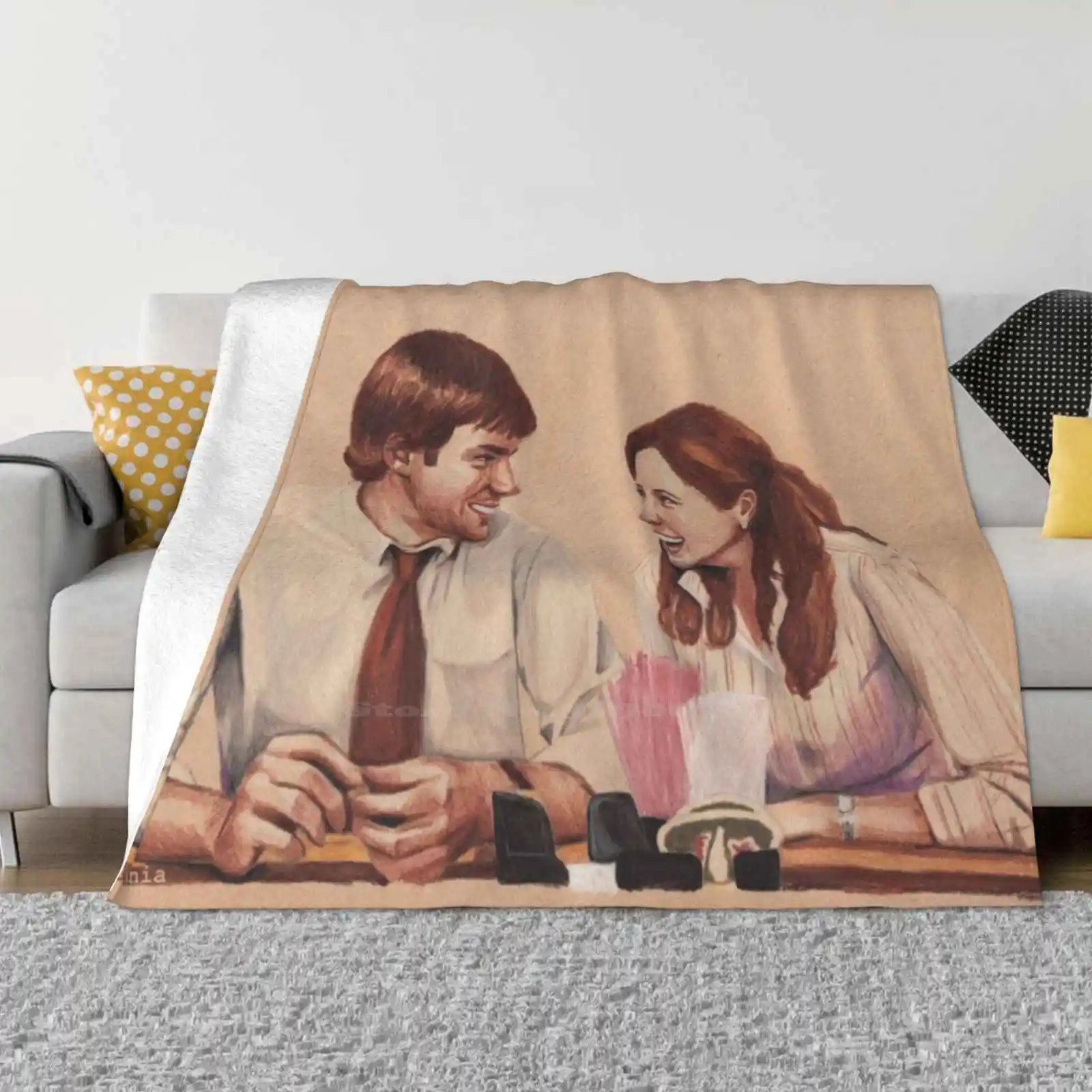 Best Dundies Ever ( Background Free ) Blanket Soft Warm Travel Portable Blanket The Office Jim Halpert Pam Beesly Jim And Pam