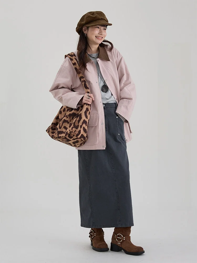 

Женская рабочая одежда Dwind Jaet, свободная посадка, с лацканами контрастного цвета, большая осенняя новинка, хлопковая верхняя одежда