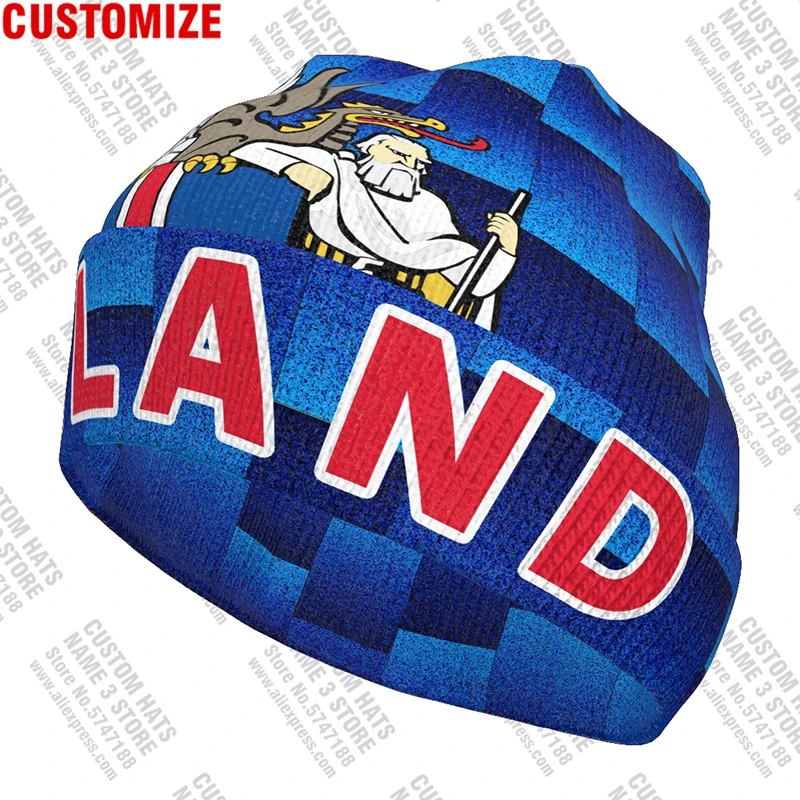 Iceland Knitted Hat 3D Free Custom Name Winter Cold Pullover Icelandair Isl Flag Knit Icelandic Keep Warm Caps Is Hip Hop Beanie