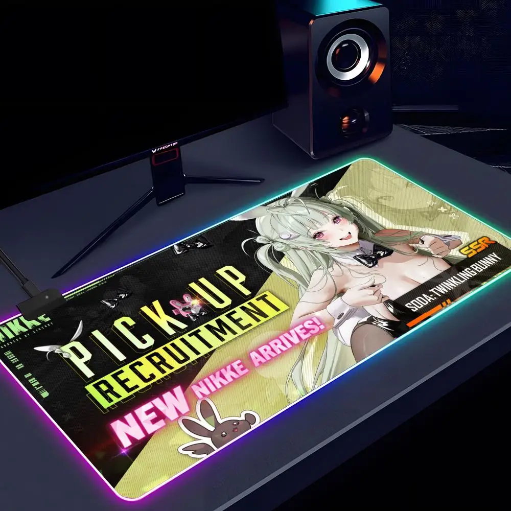 Game girl NIKKE Mouse Pad RGB luminous 1000X500mm large table mat non-slip extra large game office mouse pad