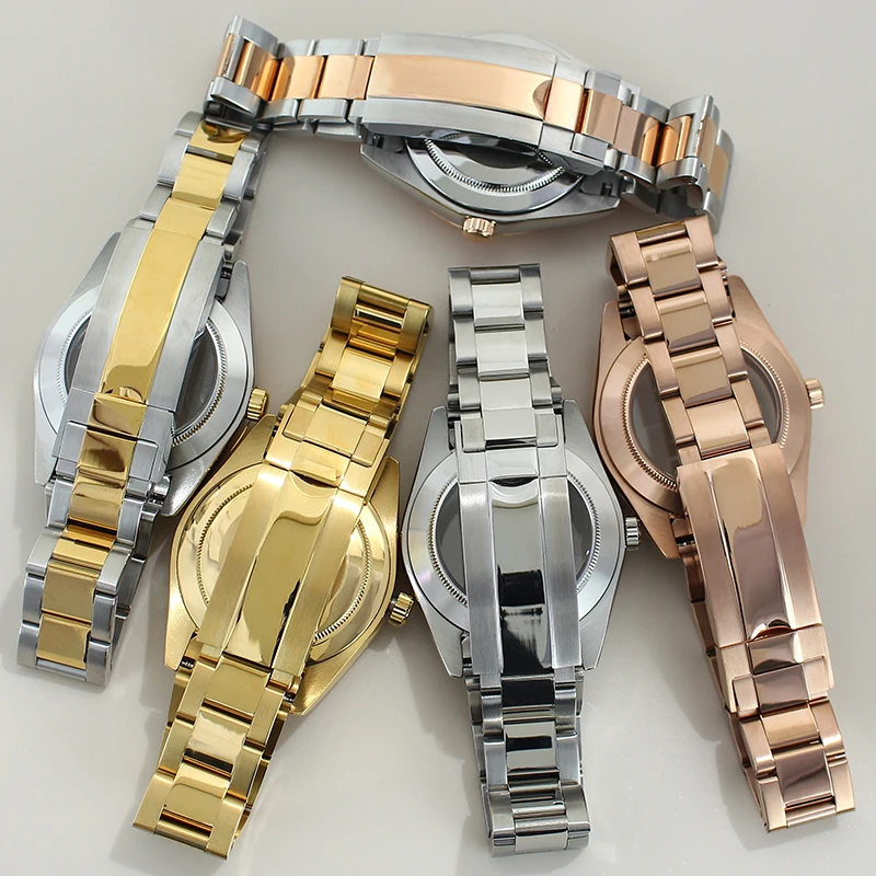 39mm 36mm Polished DJ Bezel Watch Case Sapphire For NH35 NH36 NH38 NH34 Miyota 8215 Movement Solid Steel Bracelet Sliding Buckle